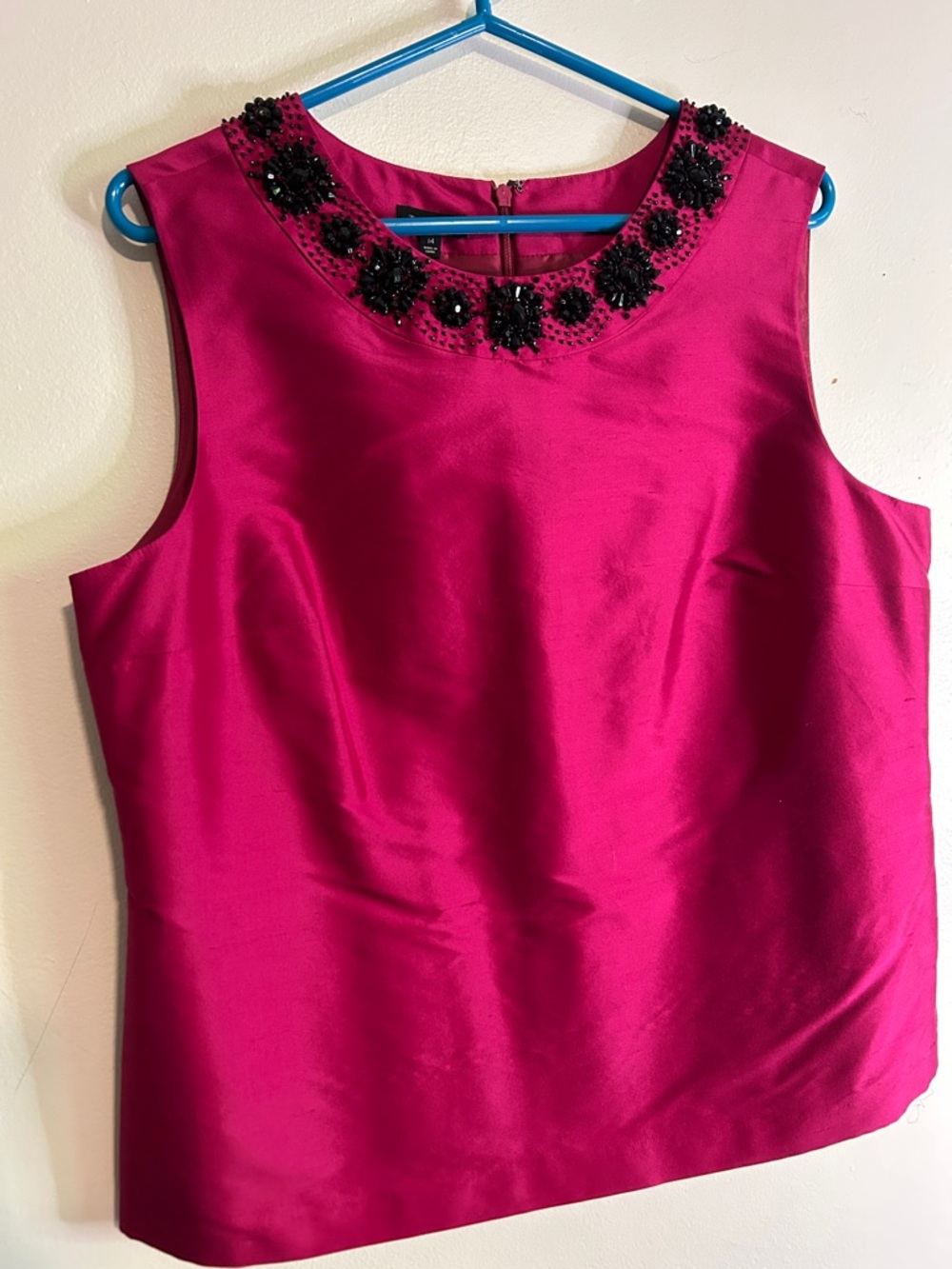 NWOT Talbots Formal Silk Fuchsia Beaded Neck Sleeveless Shell